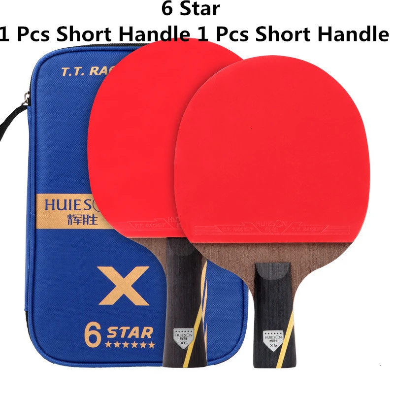 6 Star 1 Long1 Short Huieson, новая модернизированная ракетка для настольного тенниса, 2 шт., 6 звезд, лезвие из углеродного волокна, липкие прыщи, резиновая ракетка для пинг-понга, Летучая мышь с чехлом - Цвет: 6 Star 1 Long1 Short