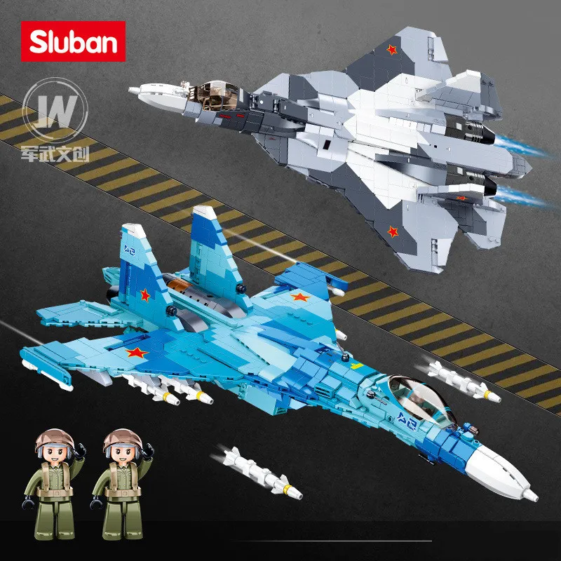 SU-57 de ala de la Fuerza Aérea suphoi para niños, caza a chorro de quinta generación, bricolaje, creativo, militar, bloques de construcción, Juguetes