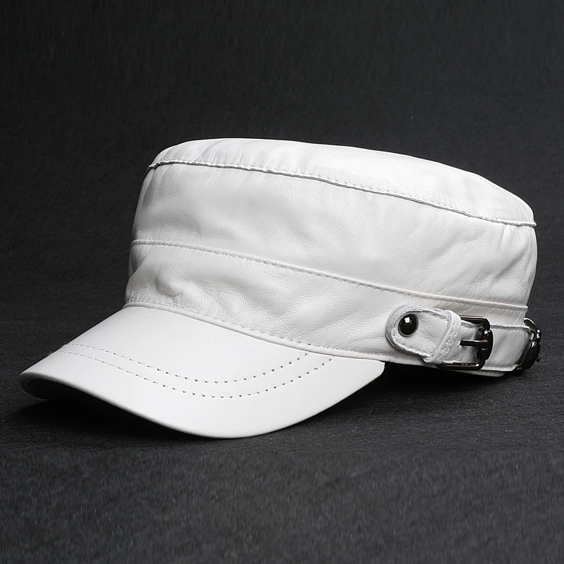 الكورية قبعات عسكرية مسطحة الرجال جلد طبيعي المجهزة قبعات بيضاء الذكور الشباب رقيقة عادية Casquette Homer