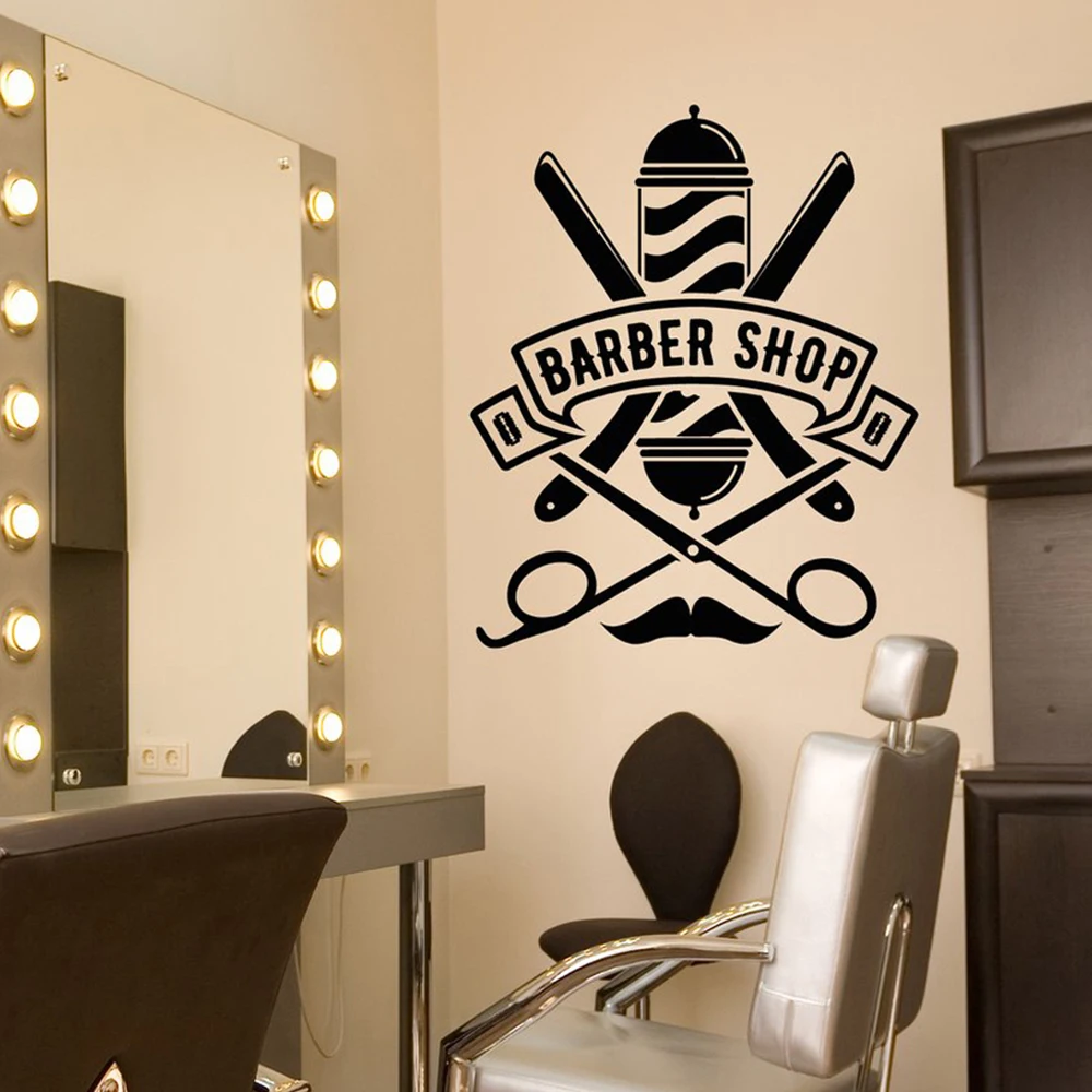 Логотип Barbershop Виниловая наклейка на стену для прически стрижки салона красоты