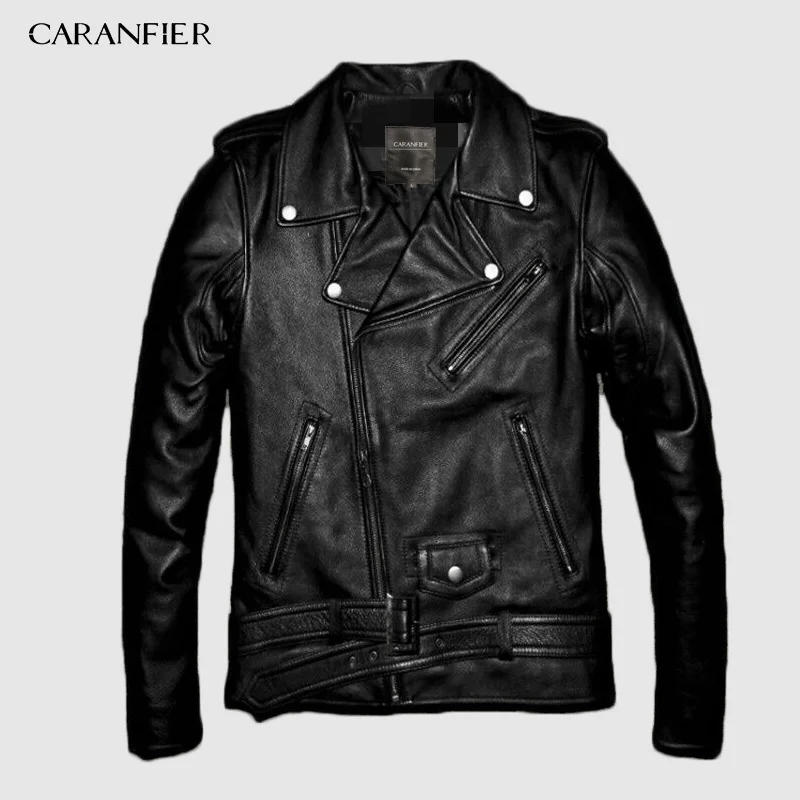 CARANFIER 100% Топ Натуральная Воловья кожа дубления куртка черная мягкая мужская