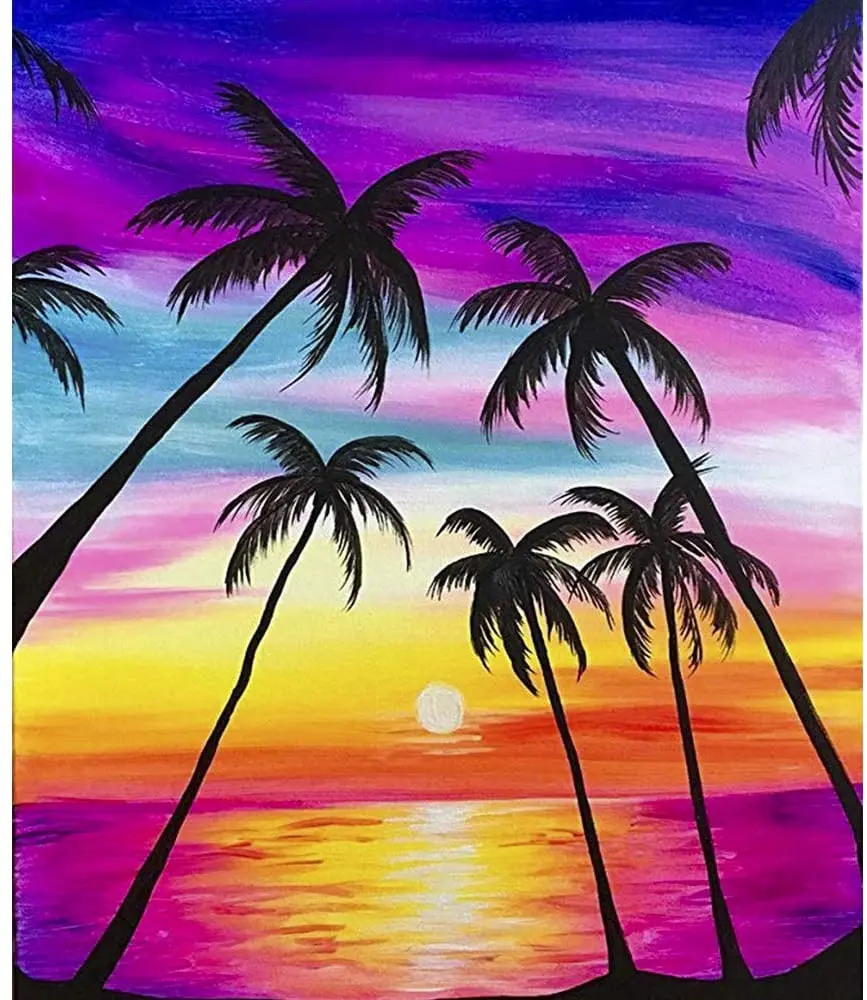 

JMINE Div 5D Sea Palm Tree Sunset Full Diamond Painting cross stitch kits art High Quality Scenic 3D paint by diamonds