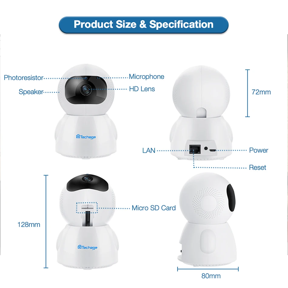 Беспроводная IP камера Techage 2 МП 1080P с автоматическим отслеживанием