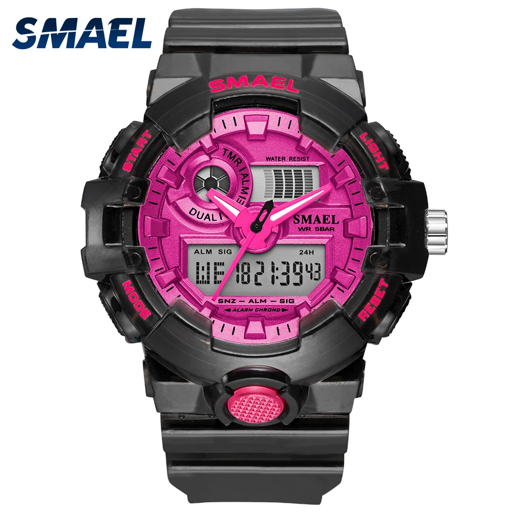 

SMAEL Women's Dual Time LED Digital Watch 50M Waterproof Swim Running Stopwatch for Girls Women Sport Watches Alarm Female Clock