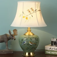 classical simple ceramic table lamp creative chinese hand painted flower and bird green bedroom decoration led e27 desk lamp