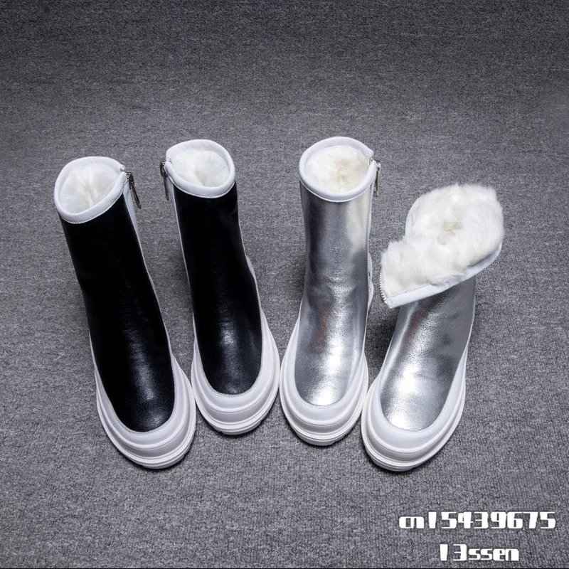 

Ботинки женские зимние на толстой подошве, с круглым носком и молнией сбоку