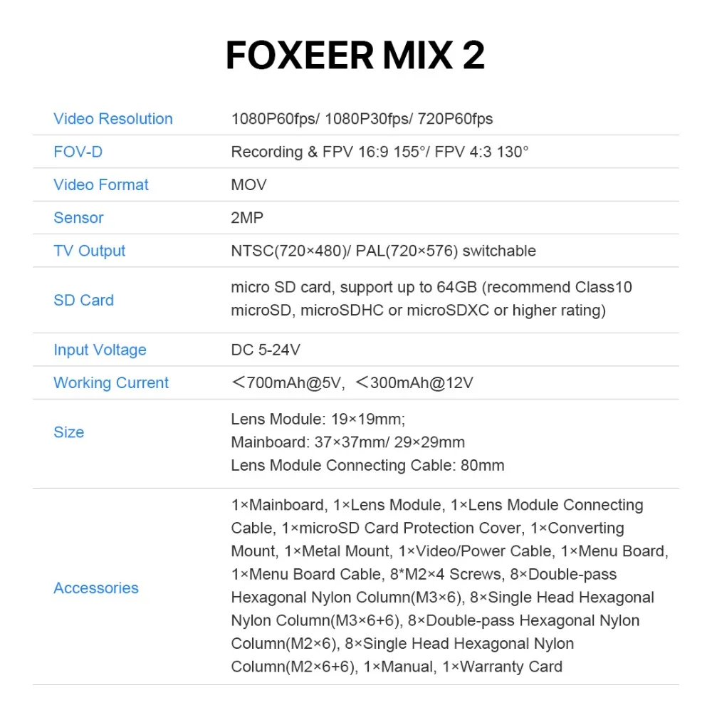 Foxeer Mix 2/1080 p 60fps Супер WDR Мини HD FPV камера 16:9 4:3 PAL/NTSC переключаемый 20*20& 30,5*30,5 мм крепление FPV гонки