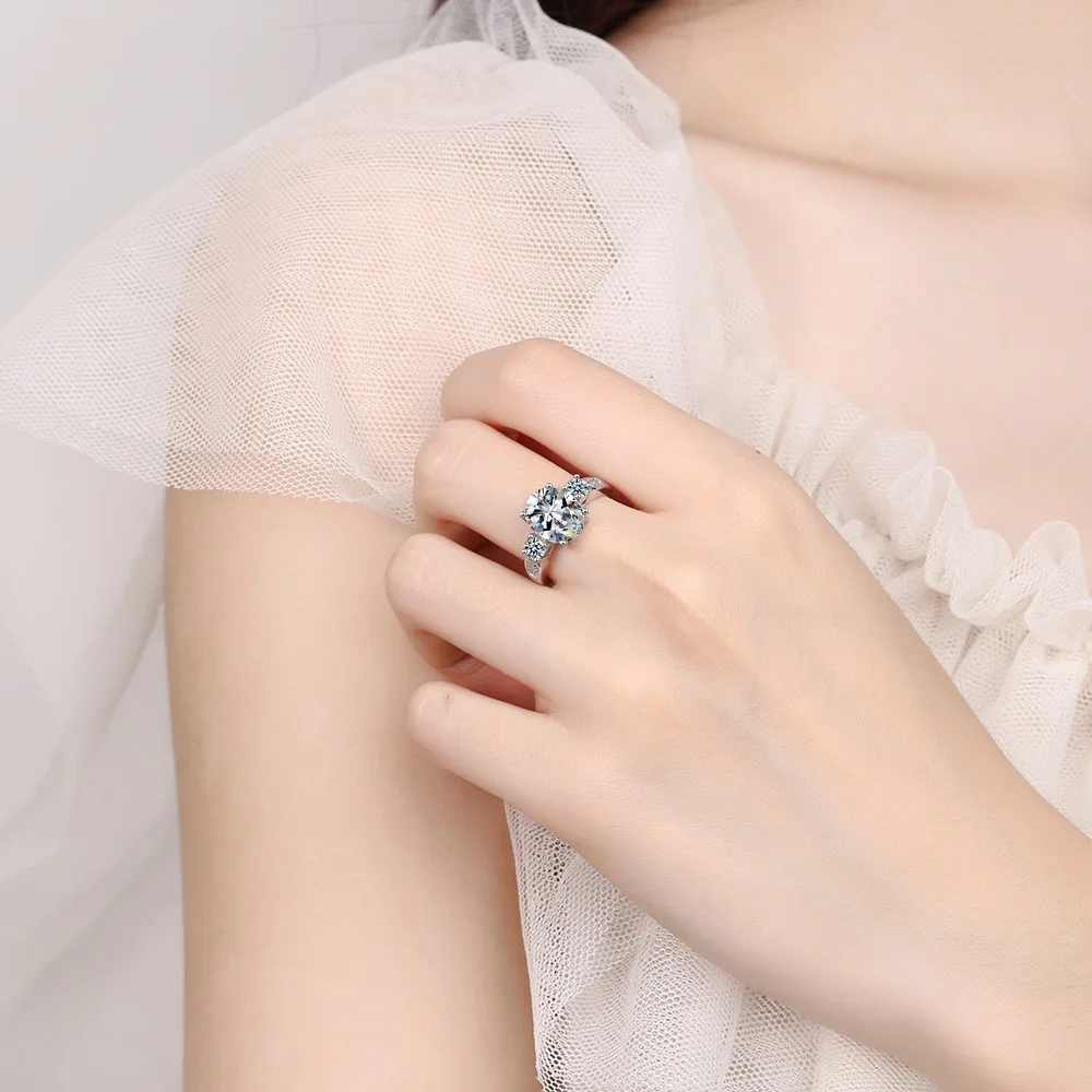 

New 925 Sterling Silver Egg shape zircon Diamond ring Opening Ring Women Wedding Engagement Party Fashion Charm Jewelry JZ352