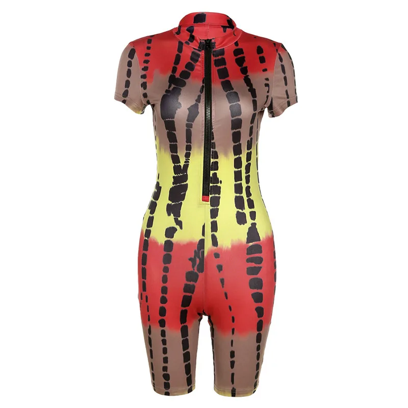 

Polka Dot Pattern Dye Women Playsuit Short Sleeve Printed Zipper Shaped Waist Skinny Casual Streetwear Female Outfit AG31623