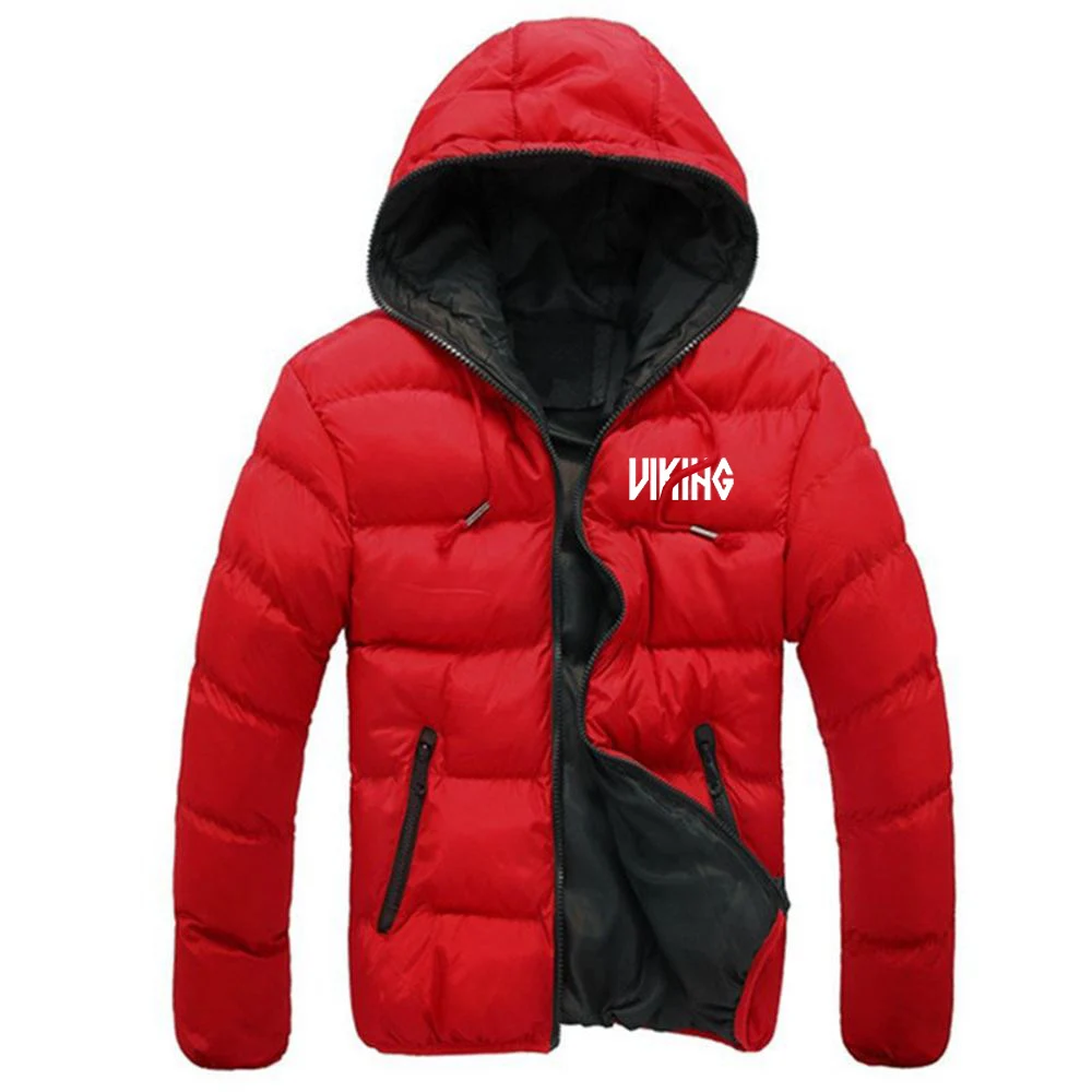 

2021 Mens Autumn Winter Viking Logo Customize Down Warm Jacket Casual Male Sportwear Zipper Coats Fashion Hood