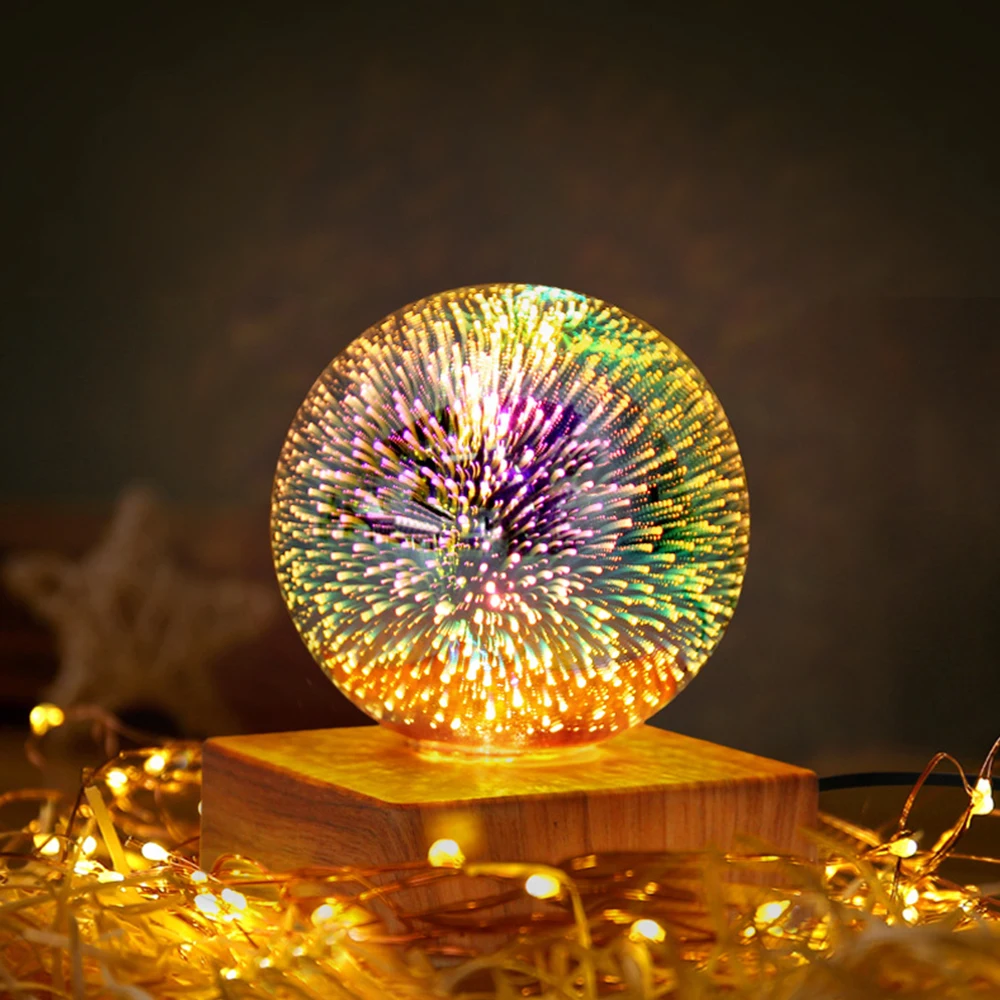 

3D Fireworks Lamp Bedroom Night Light LED Glass Ball Table Lamp Colorful Atmosphere Desk Lamp 5V USB Glowing Bedroom Decoration