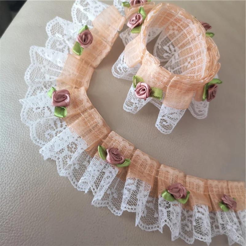 

20Yards Embroidery Lace Fabric 3D Flowers Lace Applique Chiffon Material Ribbon Laces Sewing Trimmings for Doll Sofa Dress 5cm