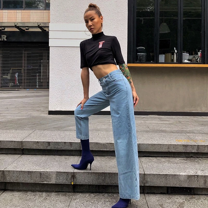 Женские джинсы CHICEVER осенние свободные с высокой талией модная уличная одежда