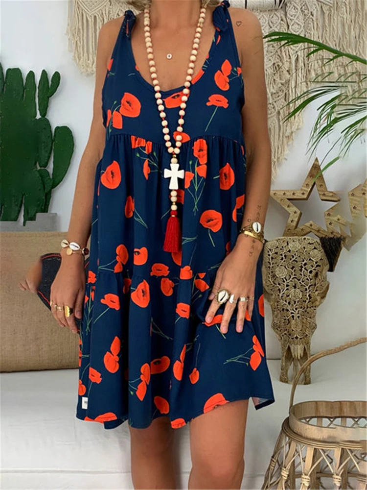 

New fashion woman dress casual large size printed dress wild sleeveless dress