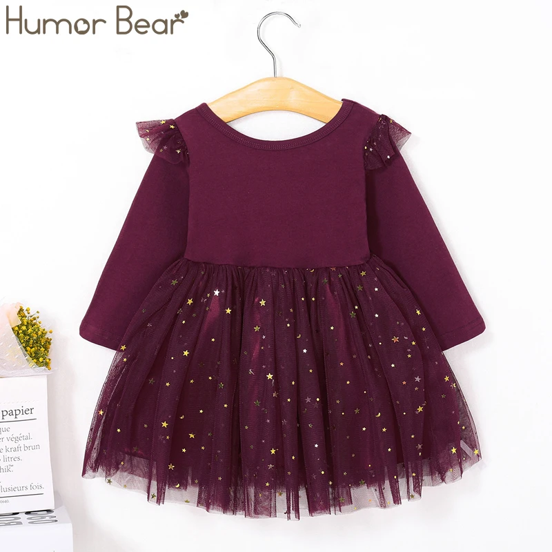 BZ704F purple Humor Bear/платье для девочек; сезон весна-осень; Брендовое детское платье; кружевные вечерние платья принцессы с длинными рукавами и звездами для маленьких девочек - Цвет: BZ704F purple