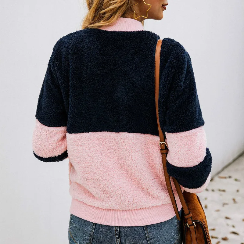 Женская плюшевая куртка на молнии розовая повседневная из искусственного меха в