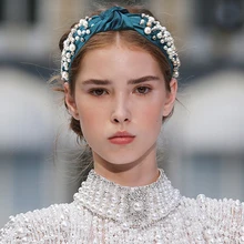 Tiara étnica de tecelagem bordada retrô, faixa de cabeça de xadrez com estampa de flor, bisel de cabelo, tiara de pérola para mulheres, acessórios de argola de cabelo (2)