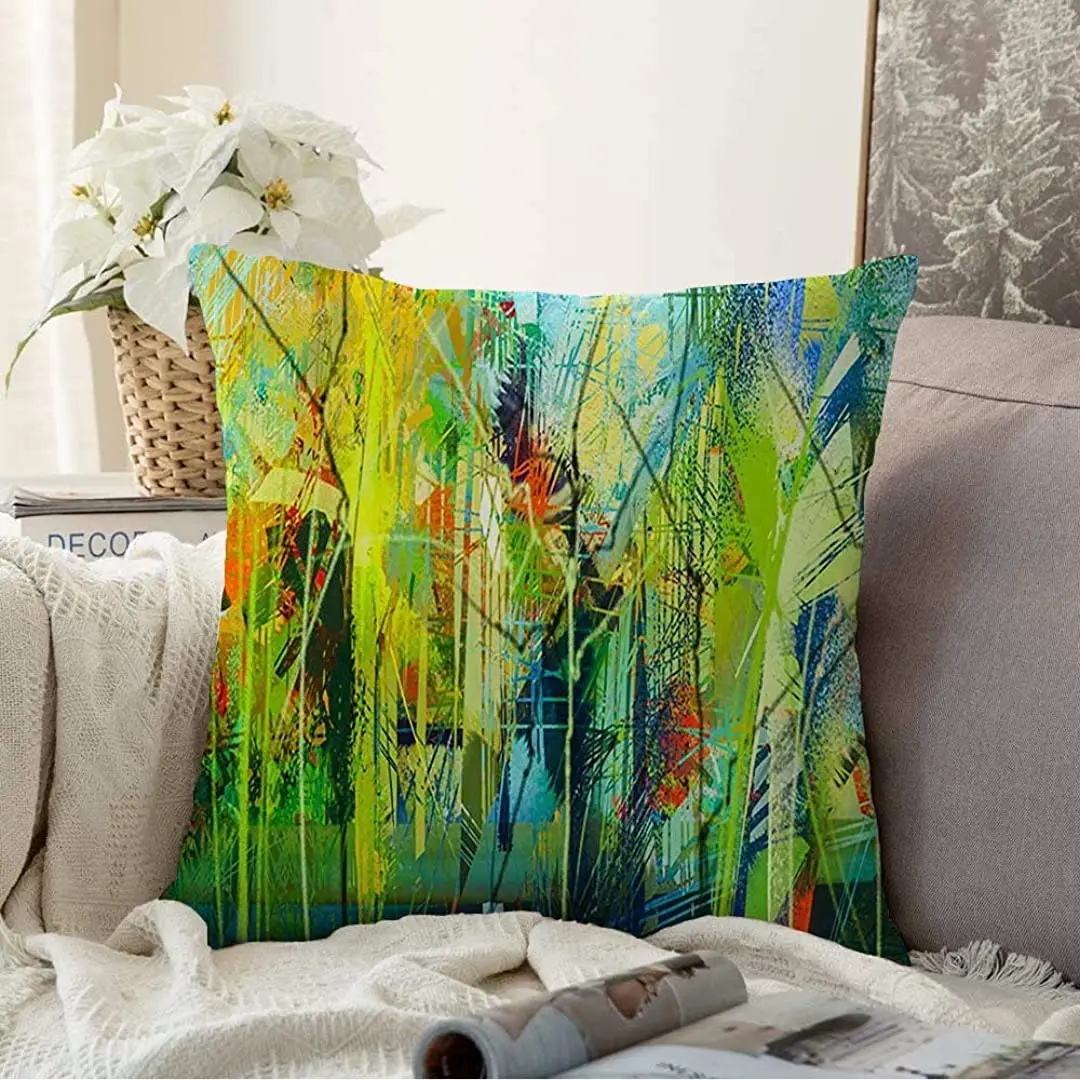 

Декоративный Чехол-Подушка, абстрактный цвет, яркая картина маслом на фотографиях, современный цвет, зеленый, красный, синий, современный