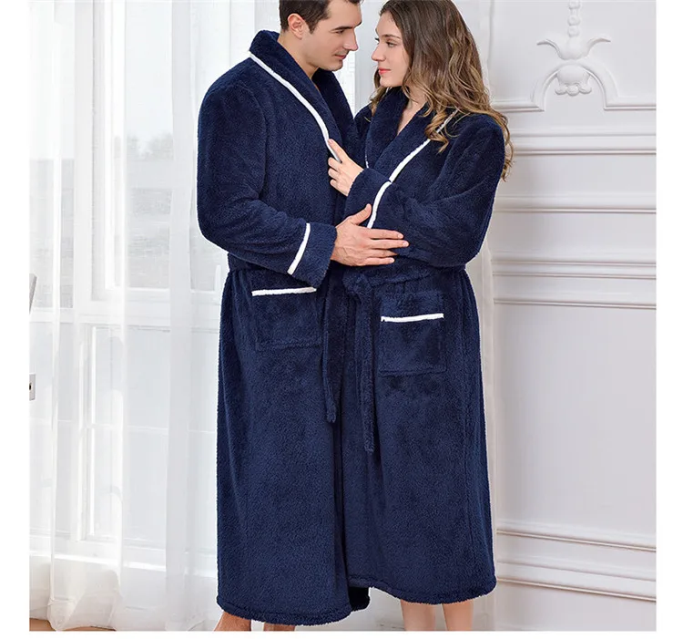 Winter Thick Warm Couples Kimono Robe Women Men Bath Gown Robe Dress Fluffy Plush Flannel Lovers Yukata Nightwear Sleepwear