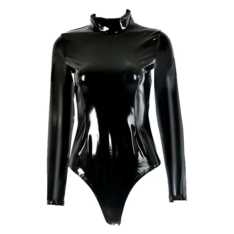 ПВХ блестящие пикантные Для женщин с высоким вырезом купальный костюм бандаж