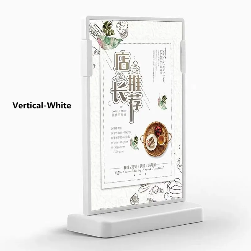 White-Vertical 100*150 мм двухсторонний прозрачный акриловый бумажный держатель для меню, пластиковый Настольный держатель для карт, настольный рекламный стенд - Цвет: White-Vertical