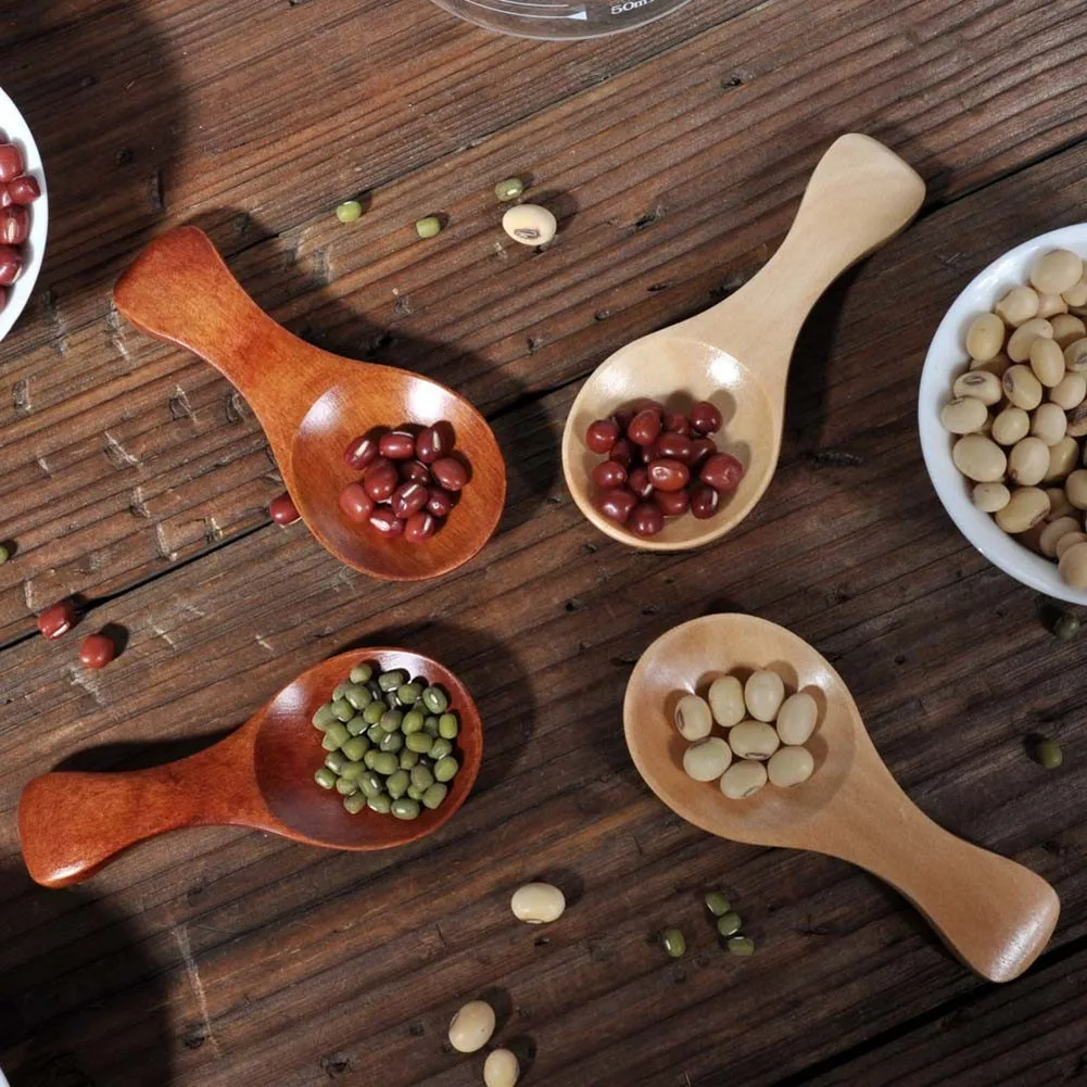 

10Pcs Small Wood Condiment Scoop Ice Cream Coffee Tea Small Sugar Spoon Salt Wood Spoons Cooking Flatware Kitchen Gadgets Tools