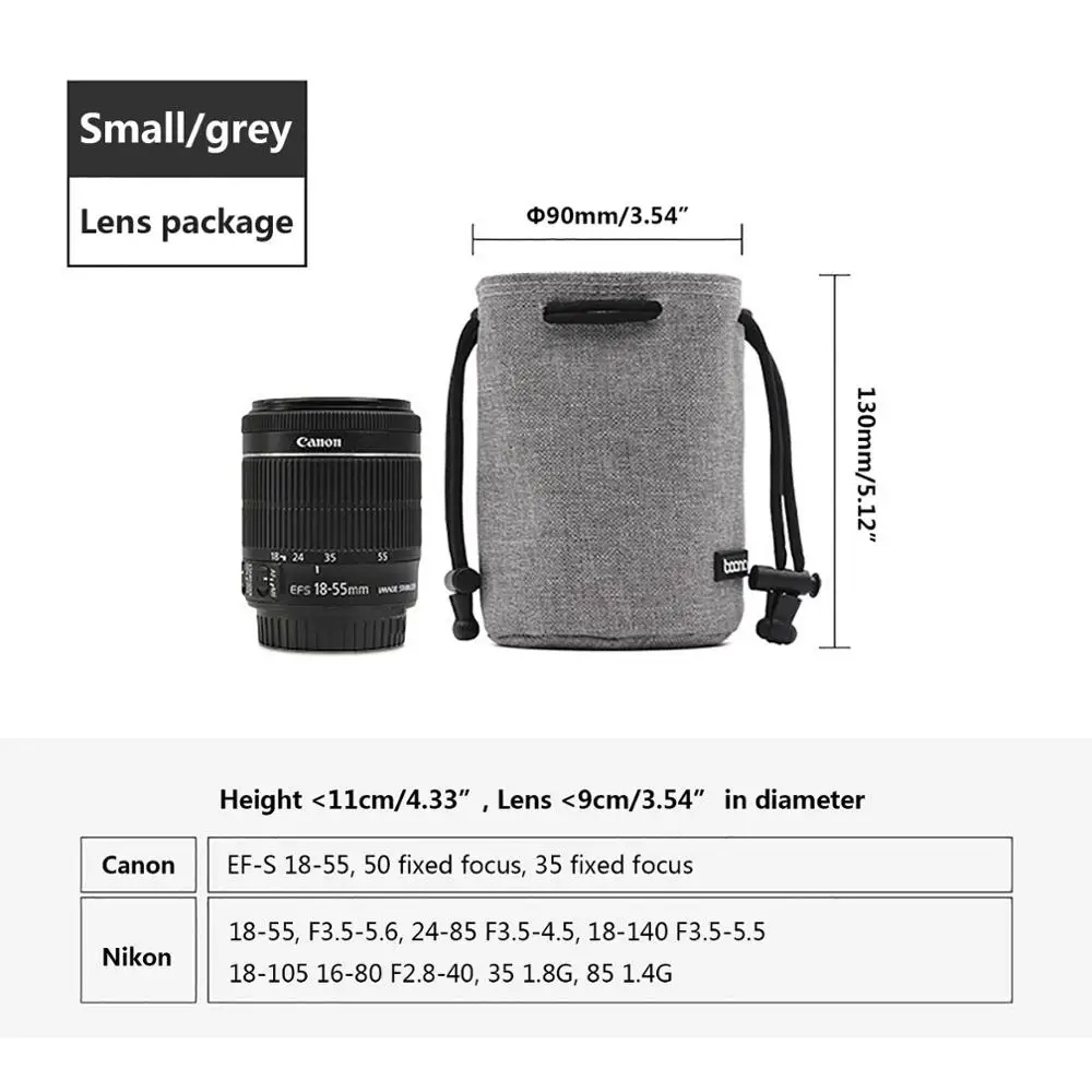 Grey Lens Bag S Сумка для DSLR камеры, чехол для объектива Nikon, Canon, sony, Olympus, Fuji, сумка для объектива из лайкры, сумка для фотосъемки для камеры - Цвет: Grey Lens Bag S
