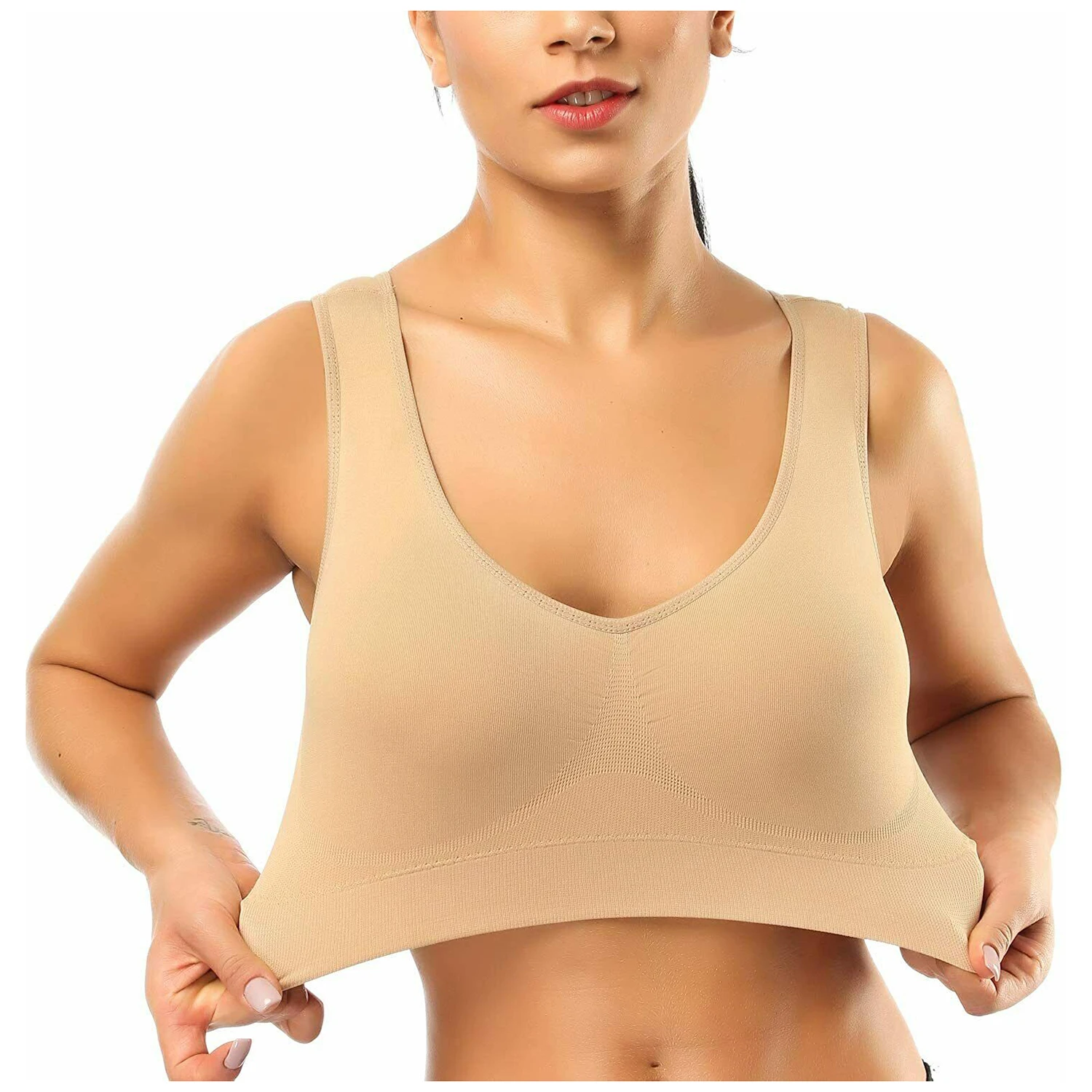

1pc XXL Sports Bra seamless plus size sexy push up bralette Women's Bra Without Frame Female Pitted Wireless bra Tube Top Beige