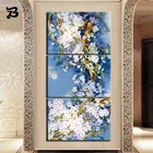 Настенная живопись, 3 предмета, домашний декор, абстрактная Современная Белая акварель, синие цветы, холст, плакаты, настенные картины