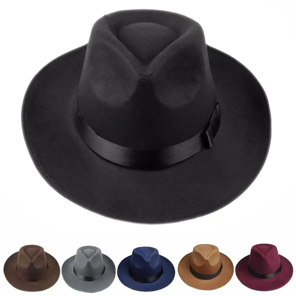 

HOT SALES Sun Visor Men Women Hard Felt Wide Brim Fedora Panama Hat Autumn Vintage Cap