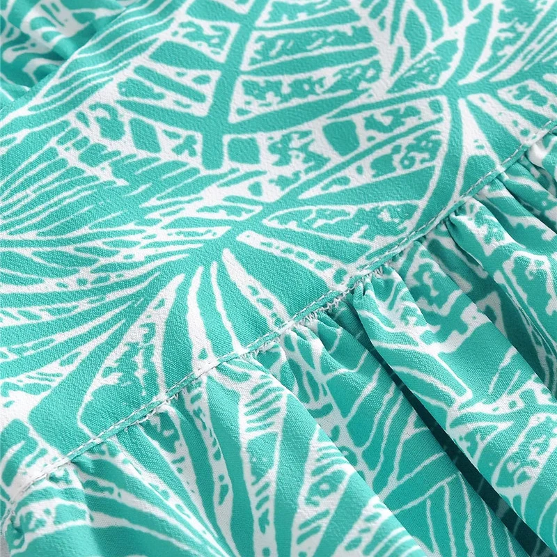 

women summer beach style fashion leaf print high waist long dresses female elegant 2020 new single breasted bow french dress
