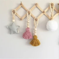 nordic wood beads string tassel garland bedroom decorations tent curtain wall hanging ornaments kids room decor photo props