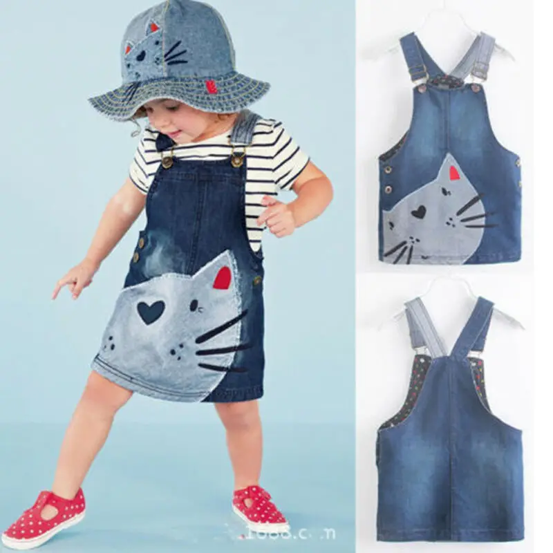 1 предмет платье из джинсовой ткани с изображение кота джинсовые комбинезоны для