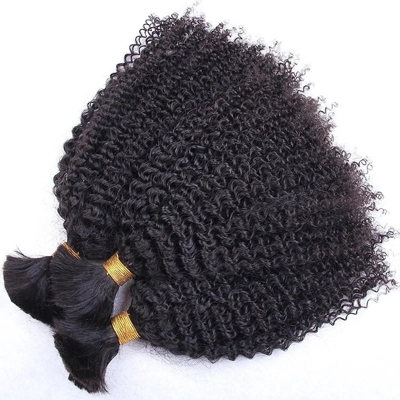 Afro Kinky Curly Human Hair Bulk for Braiding Mongolian Remy Human Hair Extension Bundles No Weft Natural Black For Women