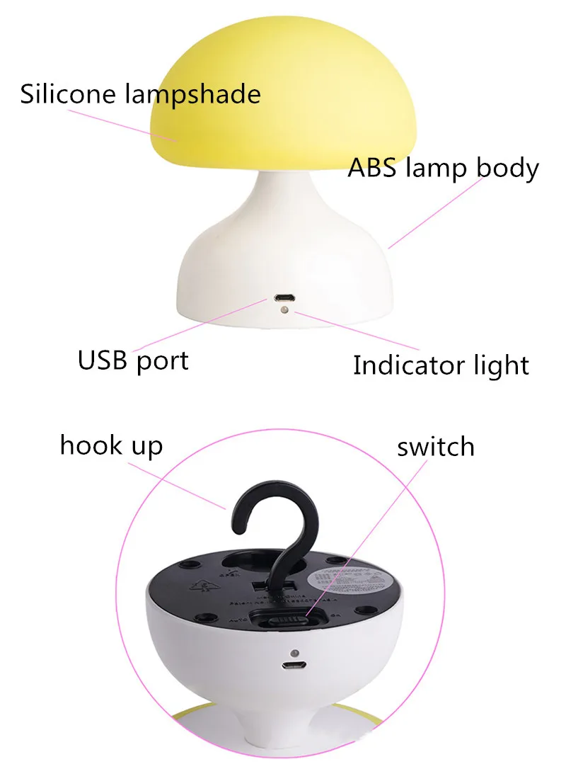 СВЕТОДИОДНЫЙ ночник в виде гриба из мультфильма, USB мощный креативный силиконовый светильник для детской спальни, прикроватная настольная лампа, рождественские подарки для детей