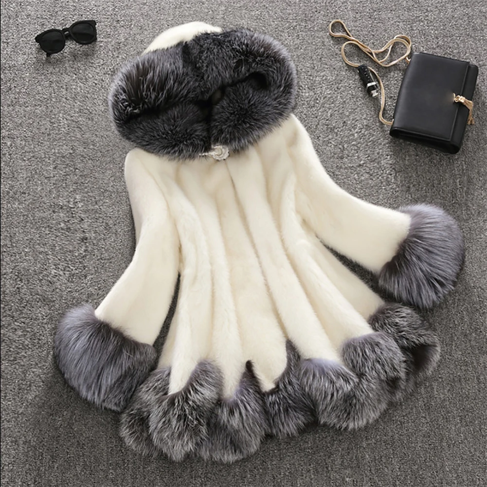 Женская накидка из искусственного меха зимнее роскошное пальто с капюшоном