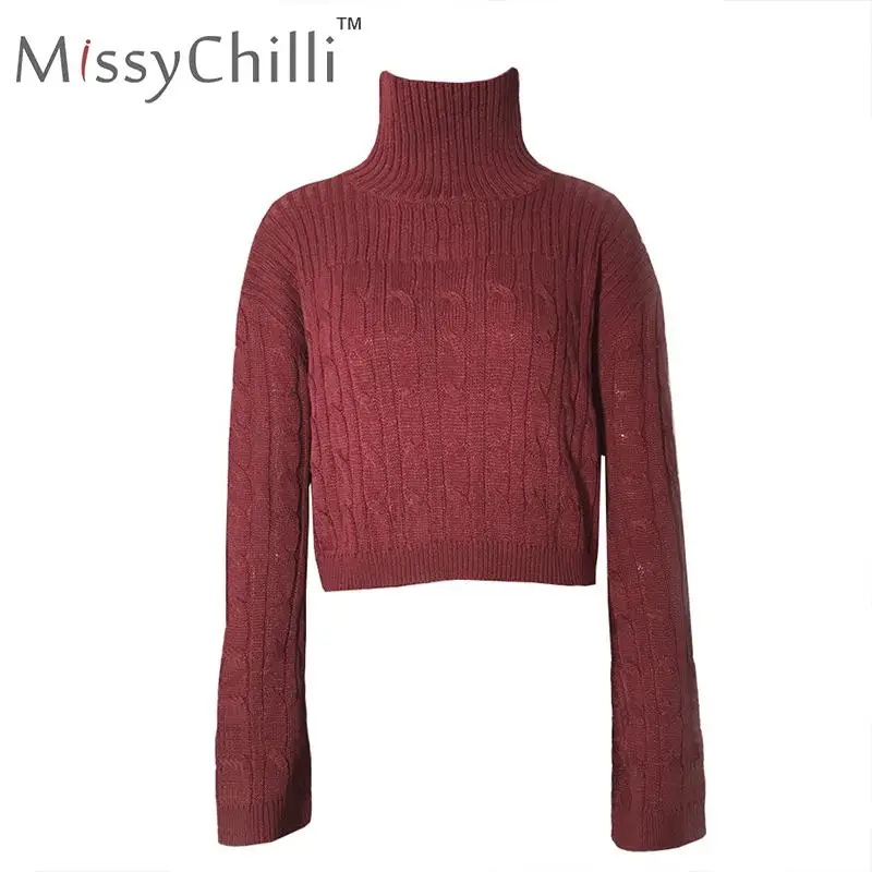 MissyChilli Wine red turtleneck jumper autumn sweater Winter woman knitting pullovers Long sleeve warm christmas | Женская одежда