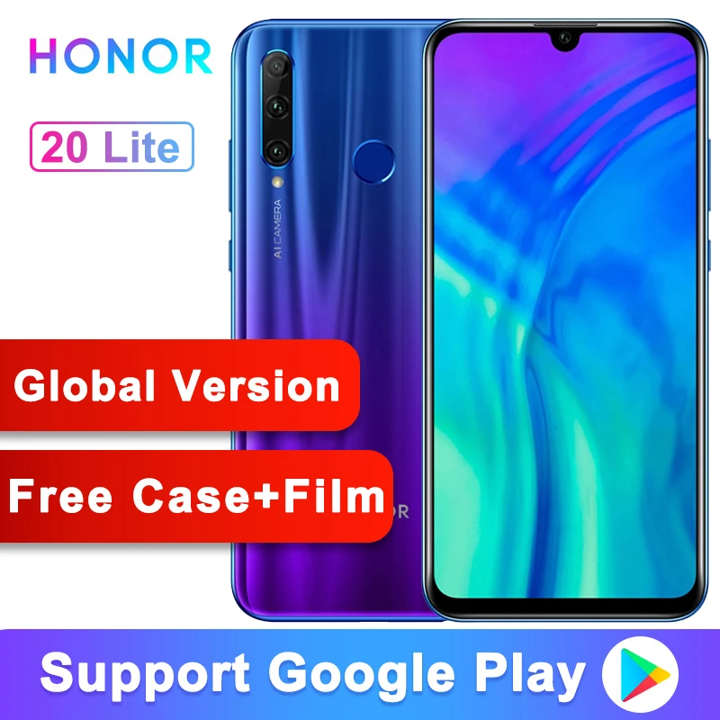 Глобальная Версия Honor 20 lite 20i мобильный телефон 6,21 дюймов Kirin 710 Восьмиядерный Android 9,0 смартфон отпечатков пальцев