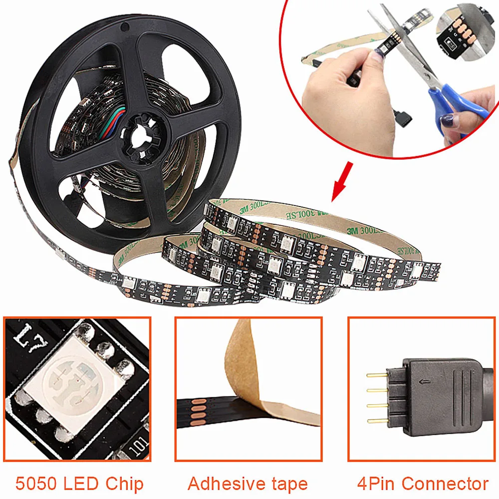 Светодиодная лента RGB с USB 50 см 1 м 2 3 5050 5 в постоянного тока Диодная неоновая