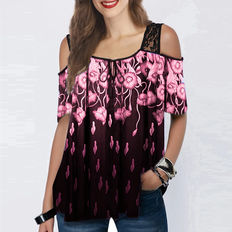 

Женская блузка с коротким рукавом и открытыми плечами, размеры до 5XL