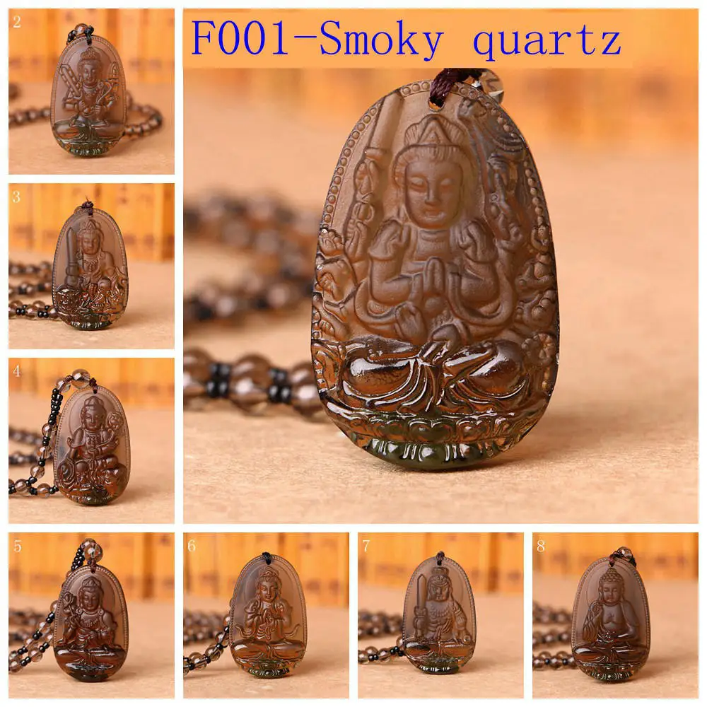 F001-Smoky quartz Yumten ожерелье с Буддой кулон из природного кристалла камень резные счастливые аксессуары, цепочка на свитер blessding рейки драгоценный камень Guardian подарки кулоны женские ожирелье - Окраска металла: F001-Smoky quartz