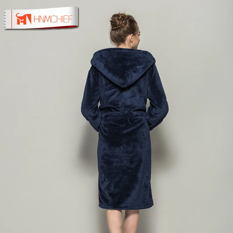 Мужской зимний бархатный халат с капюшоном HNMCHIEF кораллового цвета мужские