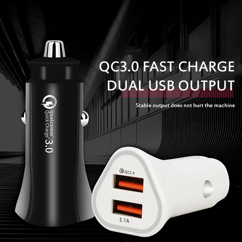 Автомобильное зарядное устройство для телефона QC3.0 3 1a IPhone Xiaomi Samsung двойное USB