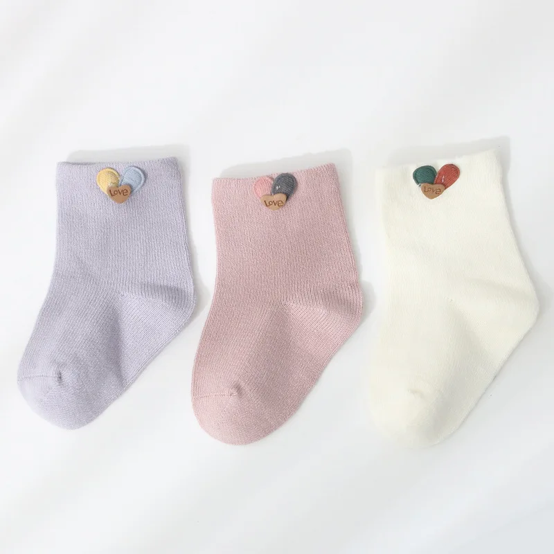Calcetines de algod&oacute;n para ni&ntilde;os y ni&ntilde;as, medias de colores s&oacute;lidos para reci&eacute;n nacidos, primavera y verano, 3 par/lote-2