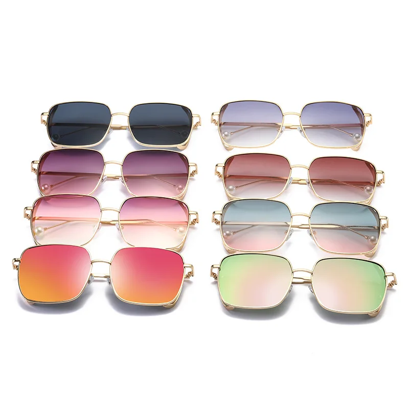 

Vintage Oversized Square Shades Sunglasses Women Gradient lens Sun Glasses Pearl Mirror leg Eyewear