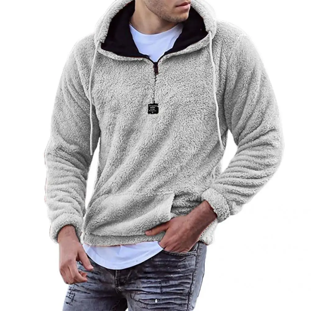 

Autumn Winter Stylish Pocket Slim Pullover Hoodie Top Pullover Hoodie Solid Color Male Clothing
