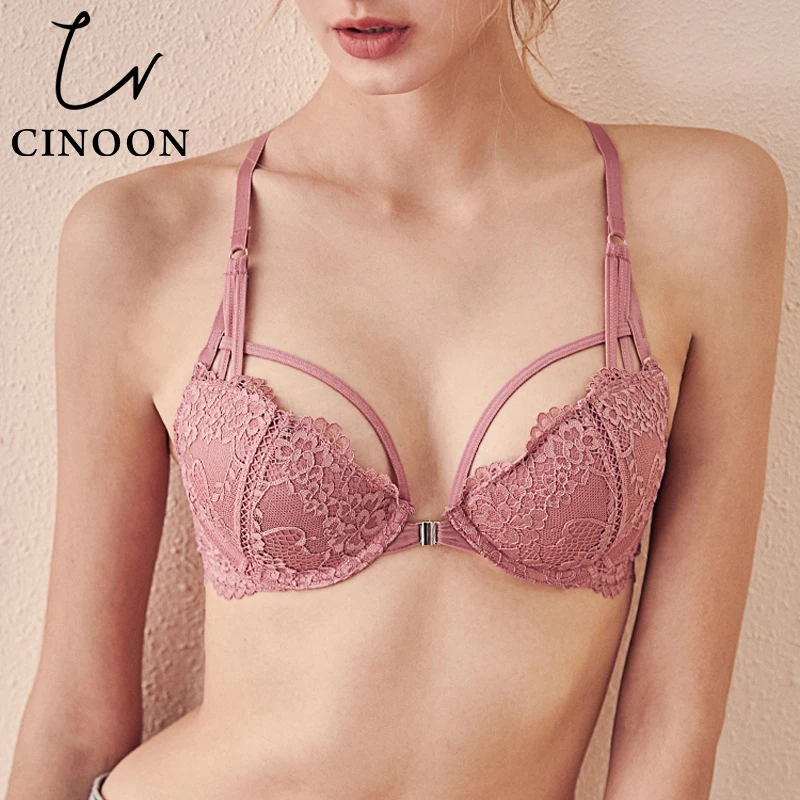 Нижнее белье CINOON кружевное в цветочек комплект с бюстгальтером открытой спинкой