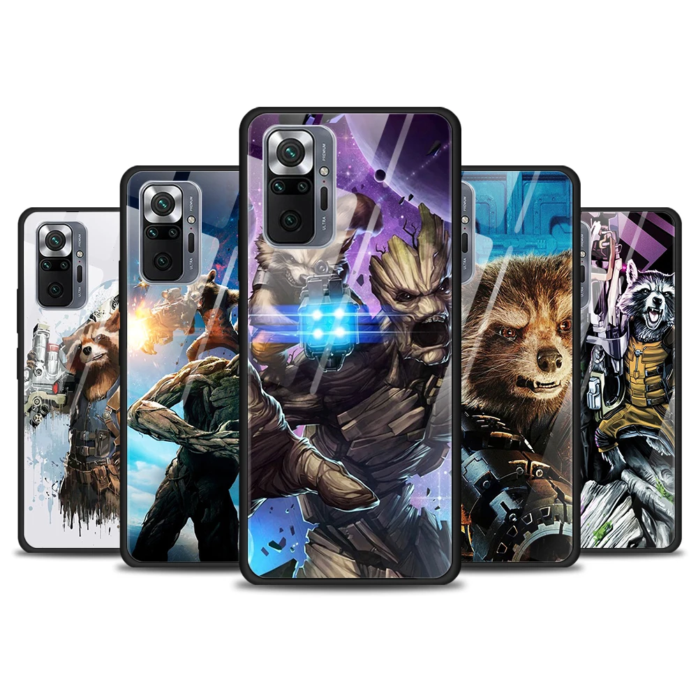 

Rocket Raccoon Marvel for Xiaomi Redmi Note 10 Pro Max 10S 9T 9S 9 8T 8 7 Pro 5G Luxury Tempered Glass Phone Case Cover