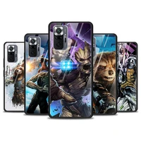 rocket raccoon marvel for xiaomi redmi note 10 pro max 10s 9t 9s 9 8t 8 7 pro 5g luxury tempered glass phone case cover