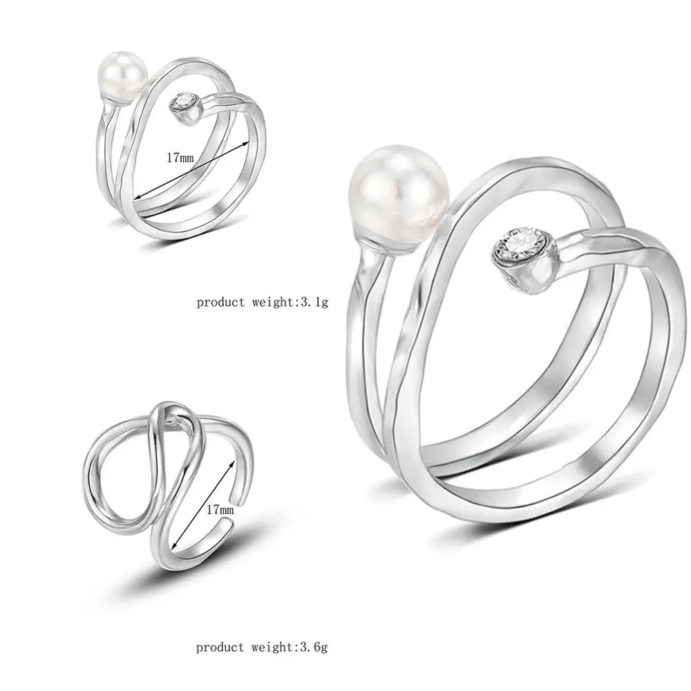 

1 piece Hollow Out Fashion Pearl Art double Layer Rings Korean Version Women's Charm Temperament Decor Jewelry
